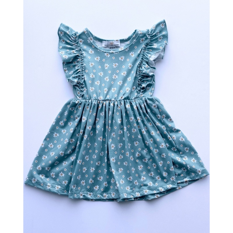 Zoey Ruffle Play Dress - Mint Daisy 0-3months