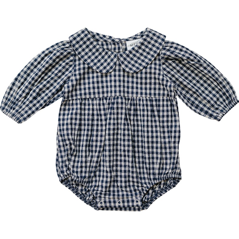 Gingham Peter Pan Collar Long Sleeve Bubble Romper 0-3