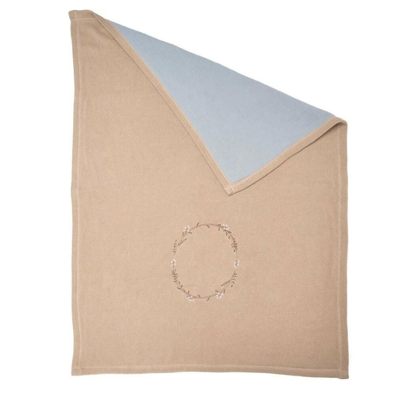WREATH EMBR. DOUBLE SIDED BLANKET - BROWN