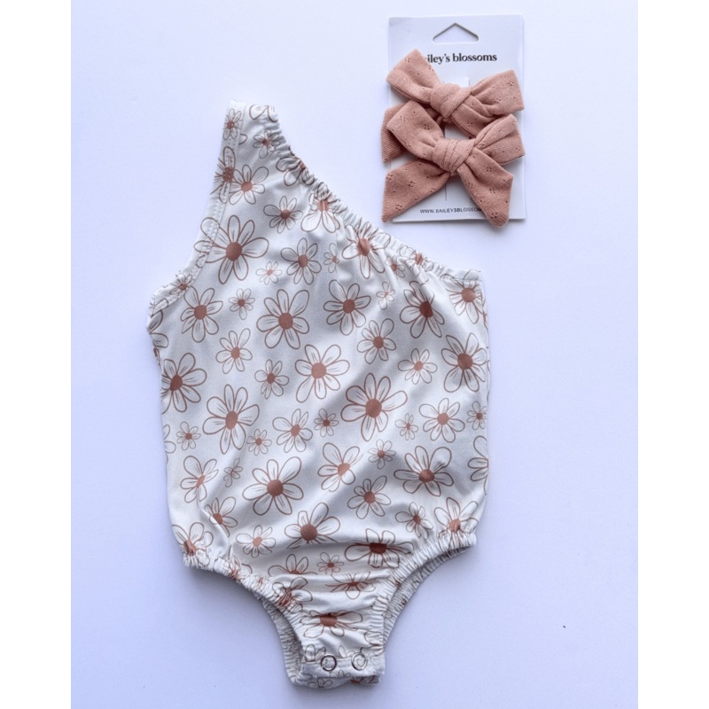 Adley One Shoulder Leotard  - Ivory with Flower 0-3months