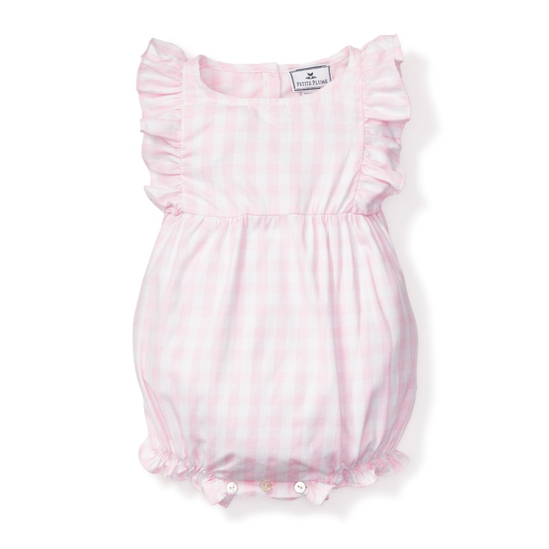 Baby's Twill Ruffled Romper in Pink Gingham 3-6M