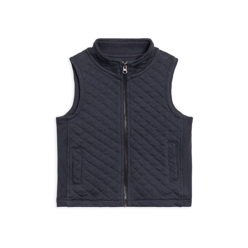 Colored Organics - Hudson Quilted Jacquard Zip Up Vest Navy 2T