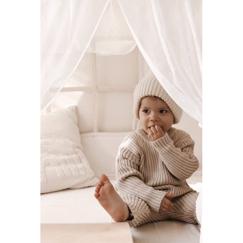 Luna + Luca Chunky Rib Pullover Beige Newborn
