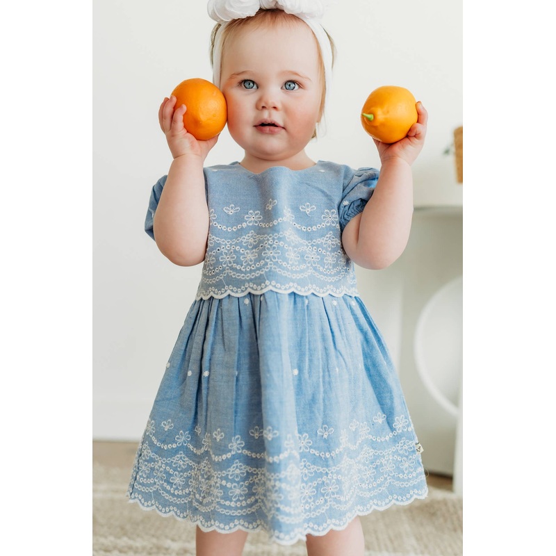 Viverano Organics - Isla Chambray Baby Dress + Bloomer (Organic Cotton) Ocean Blue 18-24M