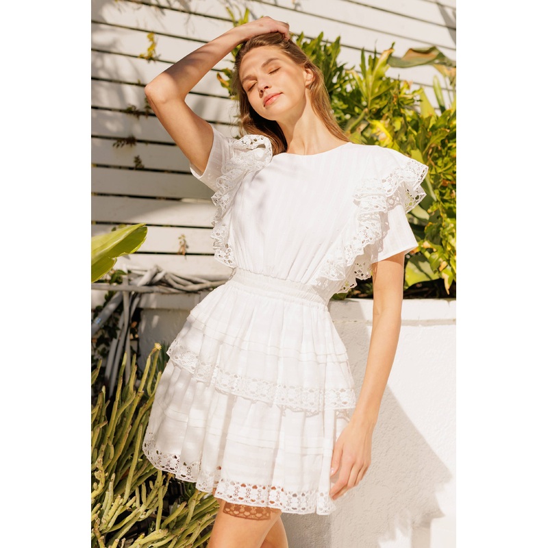 Lace Trim Tiered Mini Dress White Contemporary S
