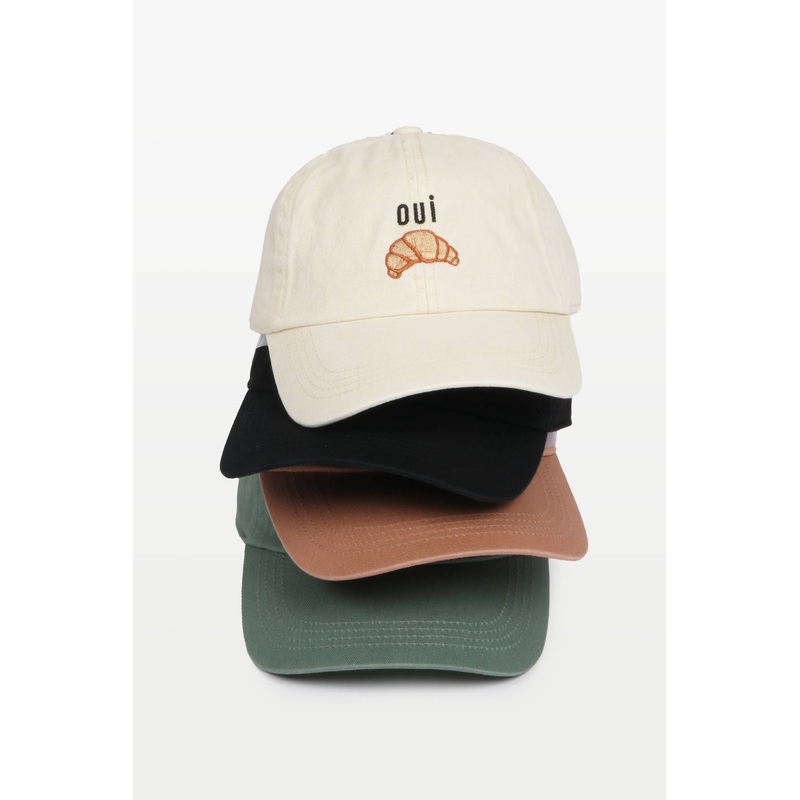 OUI Croissant Embroidered Baseball Cap Clay