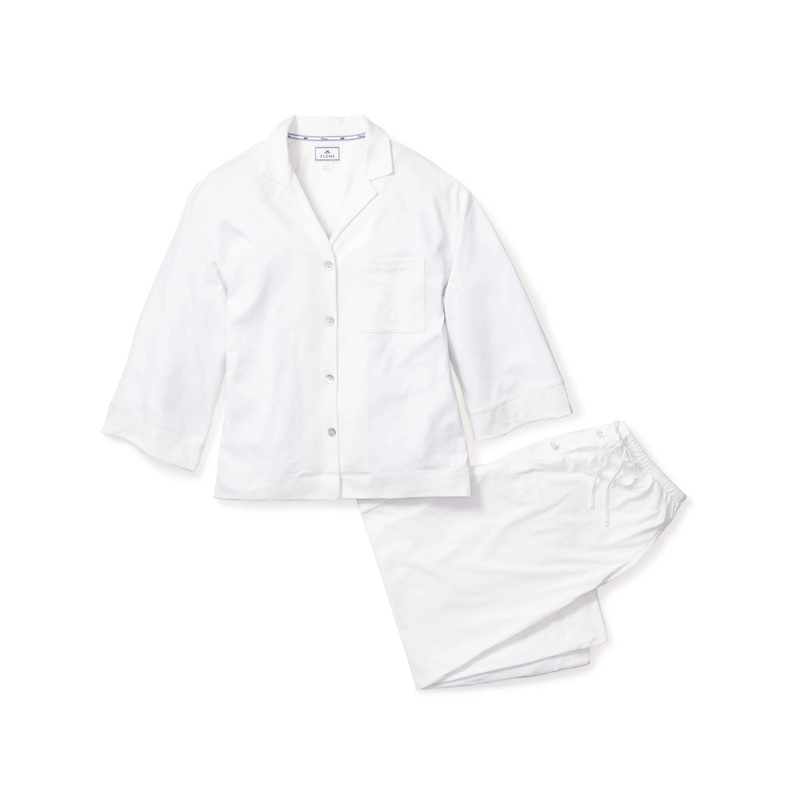 The Olivia Wide Leg Pima Pajama Set in White XS
