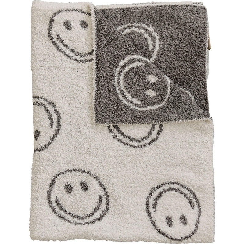 Charcoal Smiley Taupe Plush Blanket Lovey 15X20