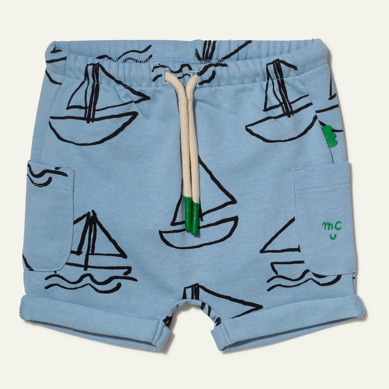 Recycled Cotton Sailboat Print Baby Short 03-06M Placid Blue/Sailboat