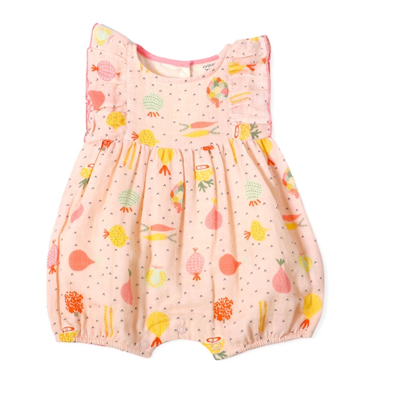 Viverano Organics - Veggie Ruffle & Flutter Baby Short Romper (Organic Muslin) Blush 12-18M