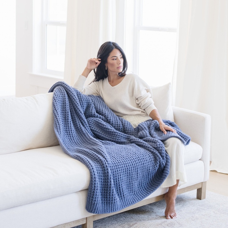 WAFFLE KNIT THROW BLANKETS Oxford