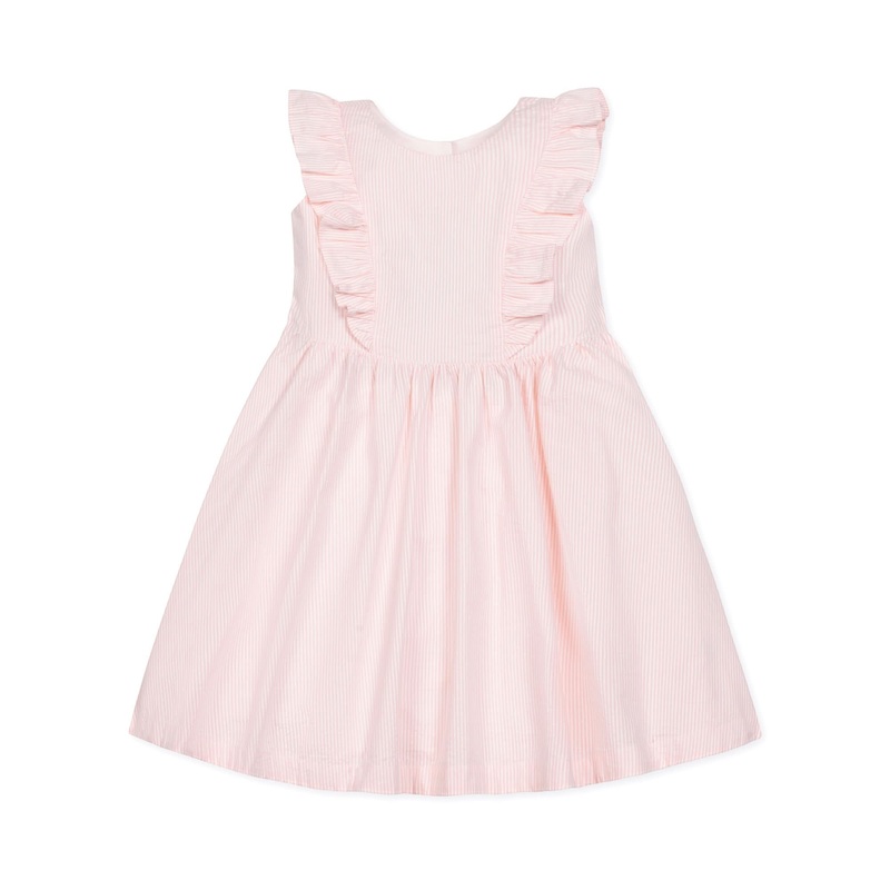 Hope and Henry - Flutter Sleeve Organic Open Back Dress Light Pink 8 Light Pink Seersucker