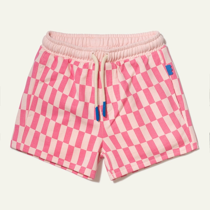 Recycled Cotton Pink Checkered Cropped Kid Short 02Y Pinkesque/Checkered