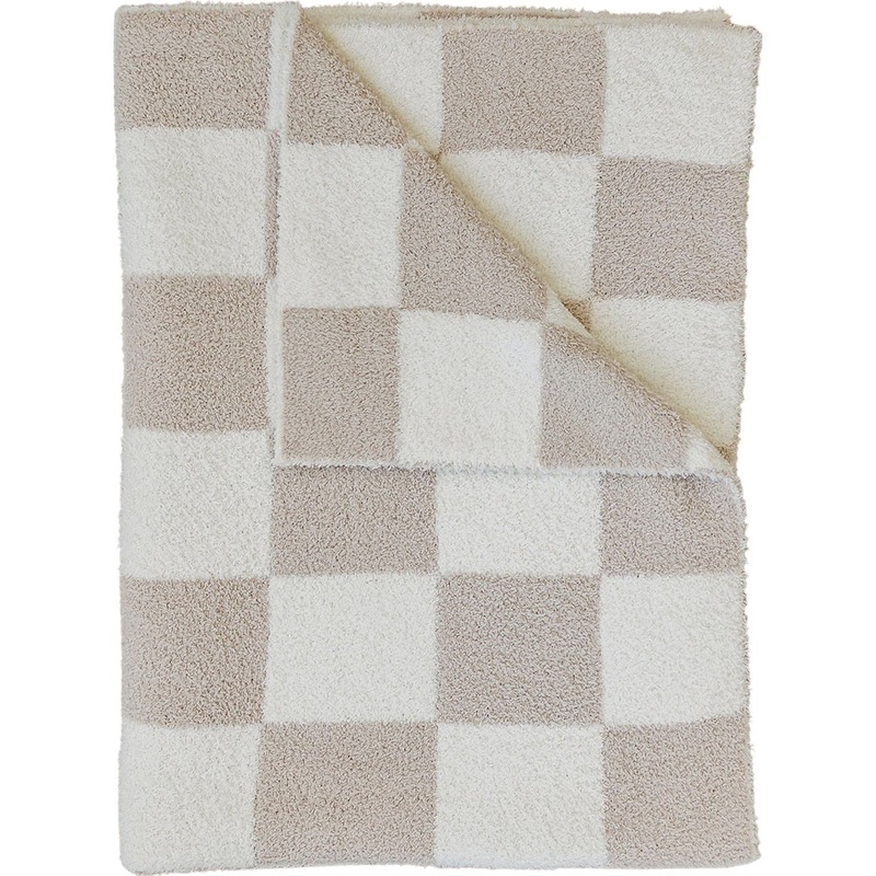 Taupe Checkered Plush Blanket Lovey 15X20