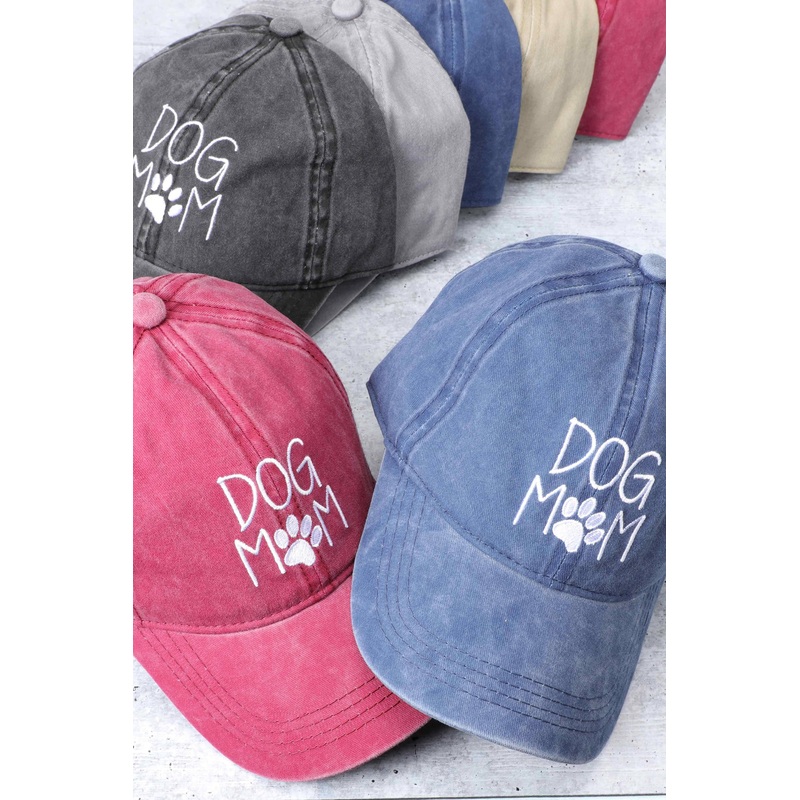 DOG MOM Embroidered Cotton Baseball Caps Beige