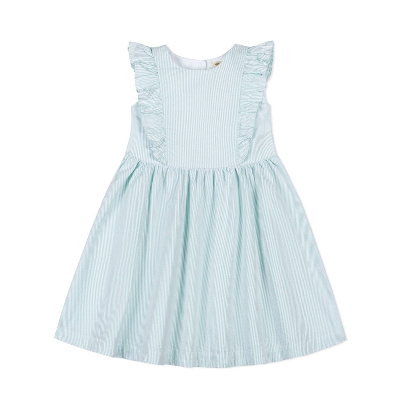 Hope and Henry - Organic Flutter Sleeve Open Back Dress 5 Mint Seersucker