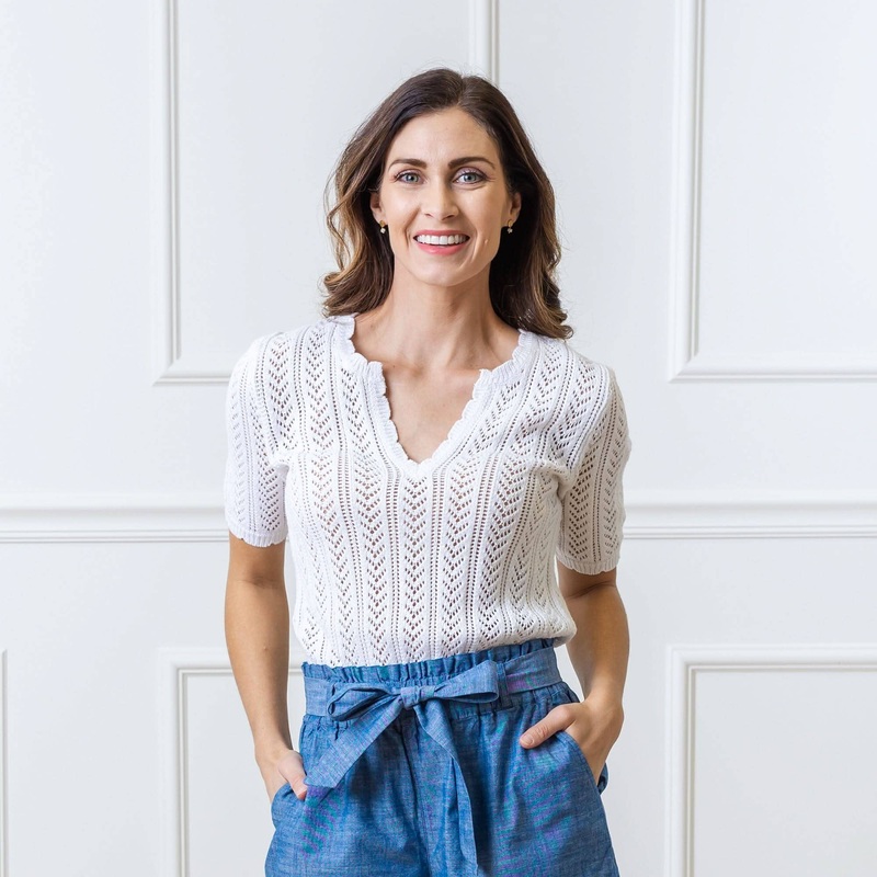 Hope and Henry - V-Neck Pointelle Sweater X-Small White Pointelle V-Neck