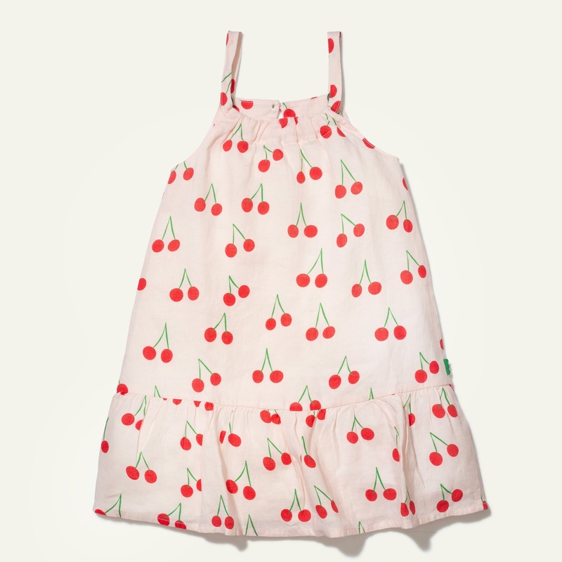 Linen Cherry Strappy Kid Dress 02Y Pinkesque