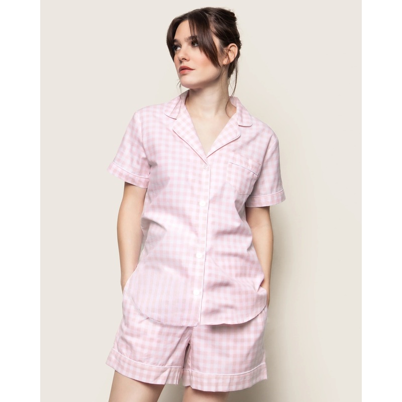 Women's Twill Pajama Short Set in Pink Gingham XS