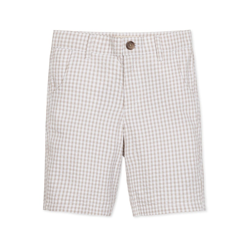 Hope and Henry - Organic Seersucker Short Taupe Gingham 4 Taupe Gingham Seersucker
