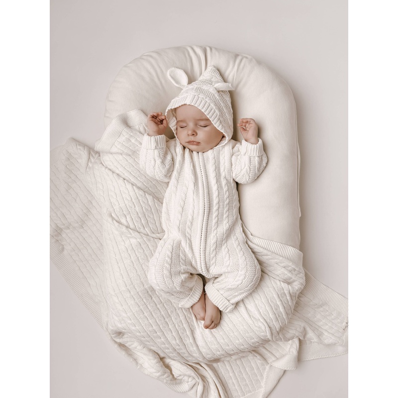 Luna + Luca Baby Bear Jumpsuit White Newborn