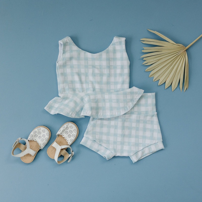 Steel Gingham Peplum Top 6 Months