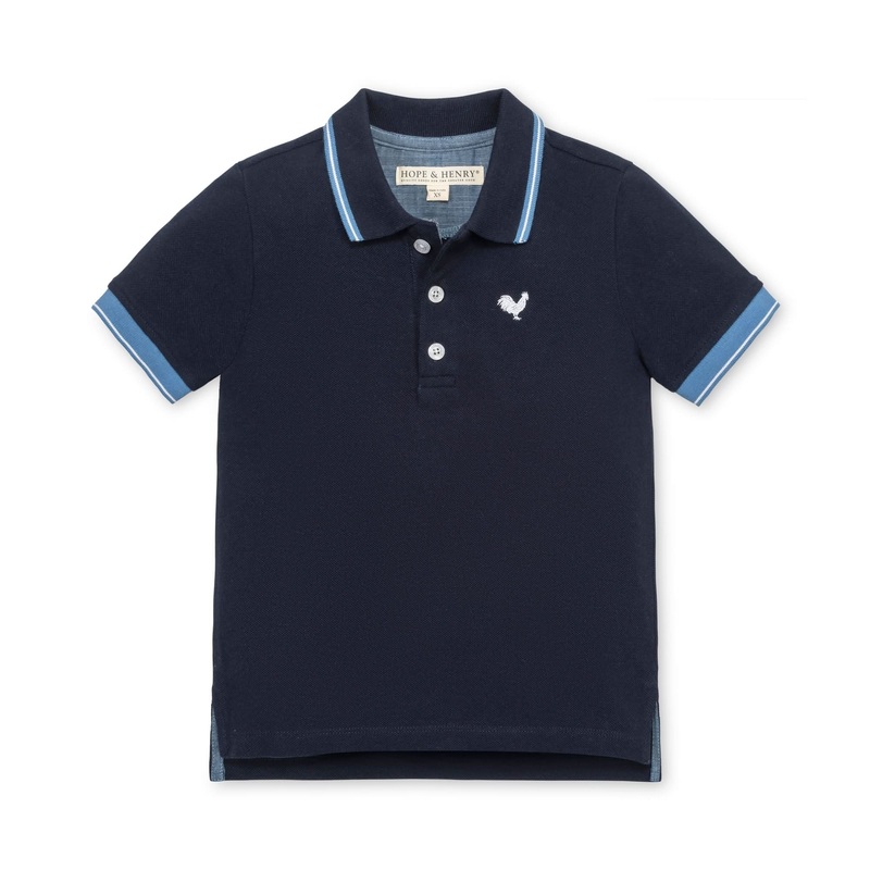 Hope and Henry - Organic Pique Polo Navy with Blue and White Small