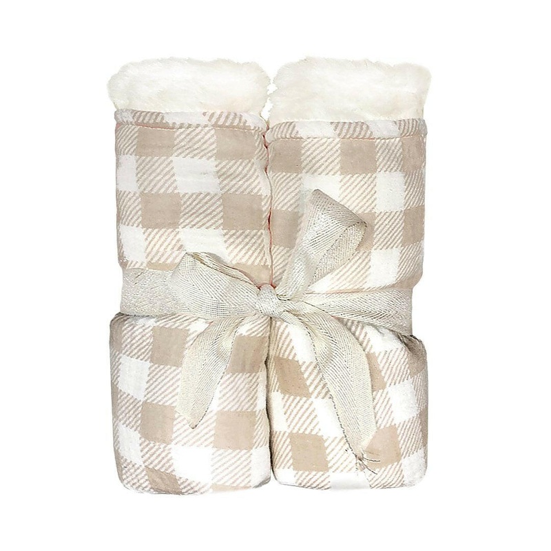 PLUSH TAUPE GINGHAM BLANKET