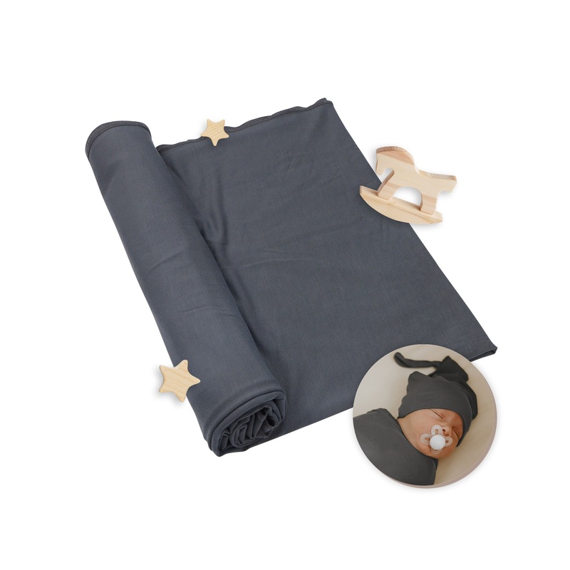 Baby Swaddle Blanket + hat Gray