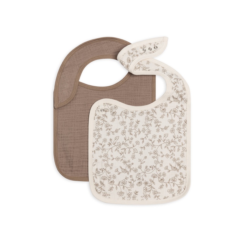 Colored Organics - Organic 2-Pack Muslin Bibs - Pip Floral Ivory + Taupe