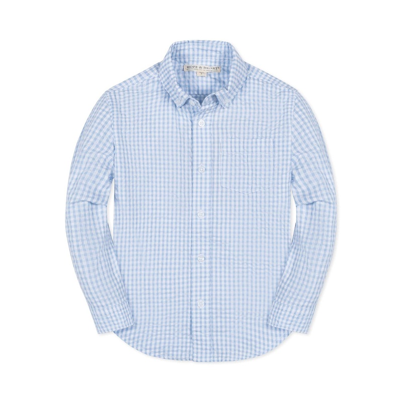 Hope and Henry - Organic Seersucker Shirt Small Classic Blue Gingham