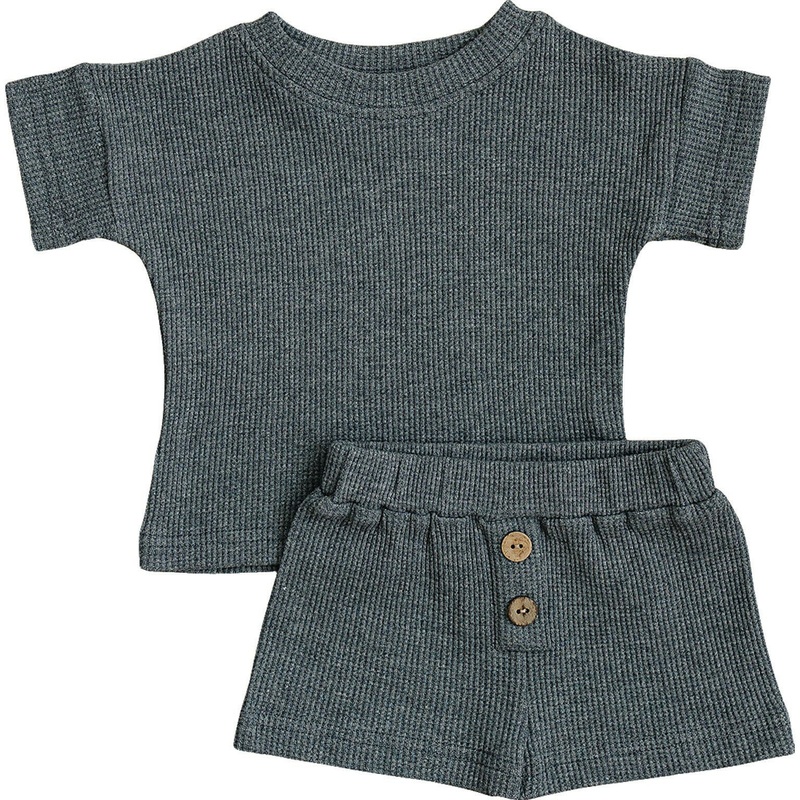 Charcoal Waffle Button Short Set 0-3