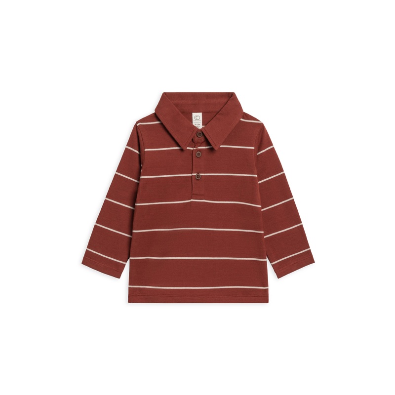 Colored Organics - Doyle Long Sleeve Collared Top Hunter Stripe/Garnet 2T