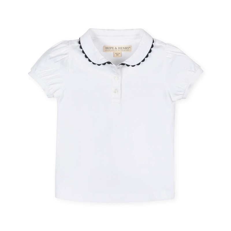 Hope and Henry - Organic Puff Sleeve Polo White with Navy Medium