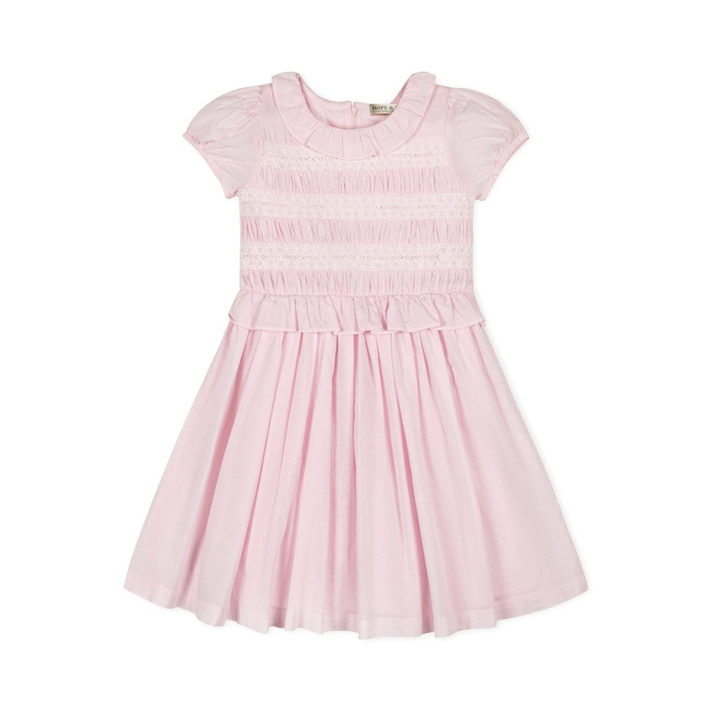 Hope and Henry - Organic Puff Sleeve Smocked Party Dress Pale Pink 6