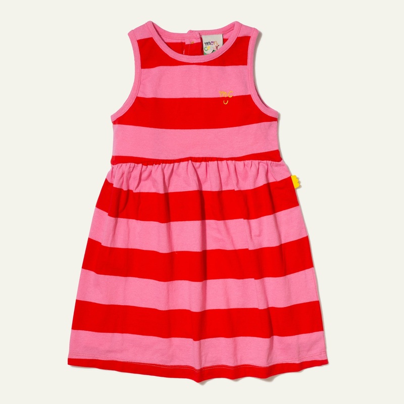 Recycled Cotton Stripes Kid Tank Dress 02Y Aurora Pink