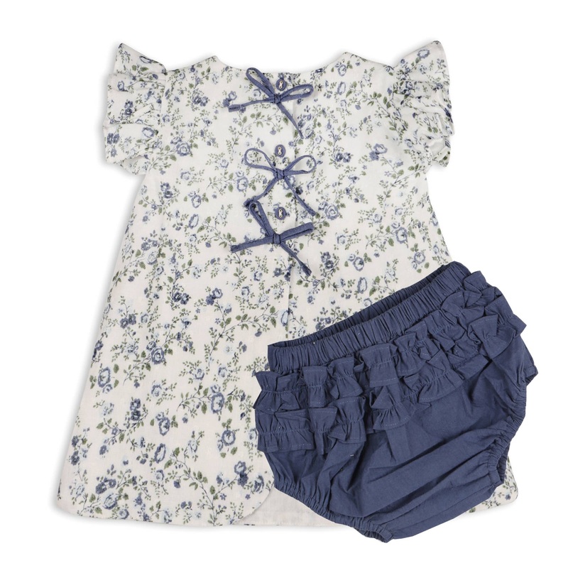 Viverano Organics - Celia Floral Baby Bow Blouse +Bloomer (Organic) 3-6M Navy Ditsy Floral