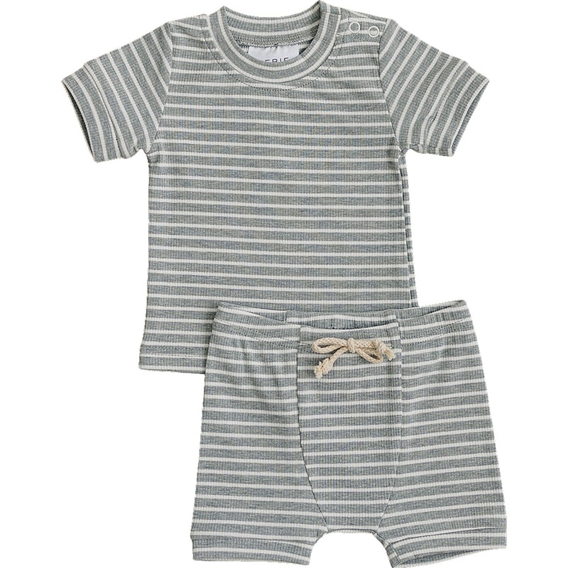 Grey Stripe Ribbed Cozy Short Set 0-3