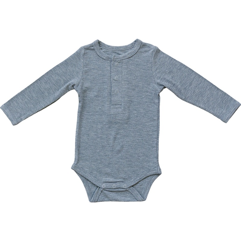 Heather Grey Bamboo Snap Long Sleeve Ribbed Bodysuit NB