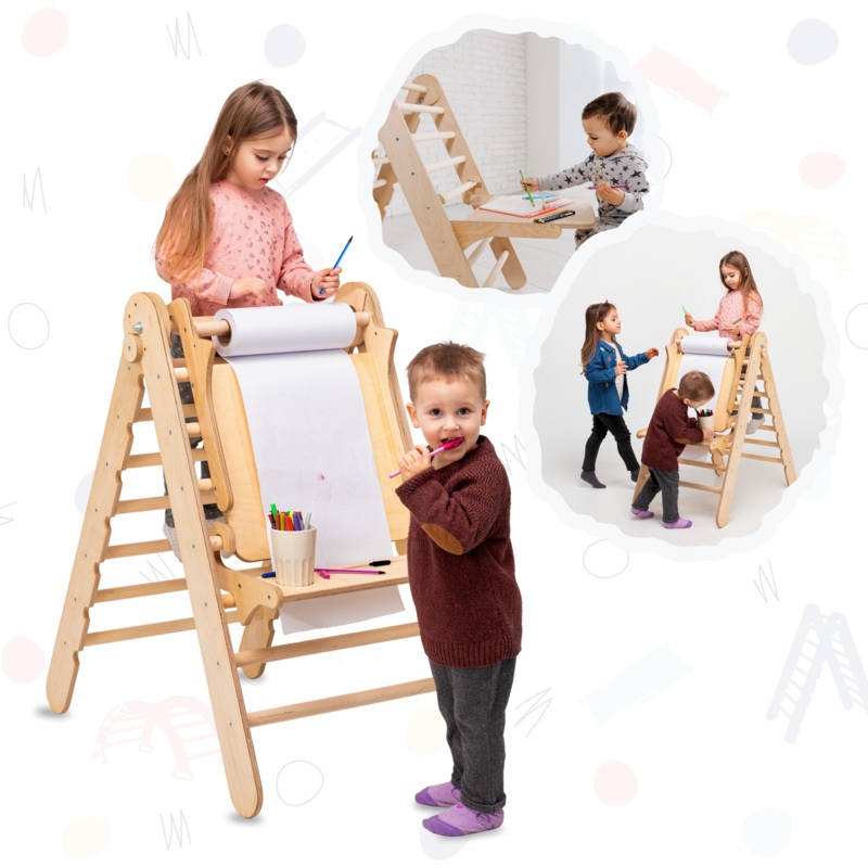 Triangle Ladder with Art Addition  Montessori Climber for Toddlers   Beige