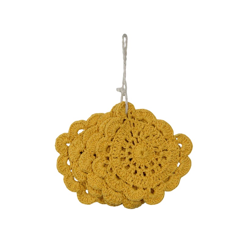 COASTER CROCHET MUSTARD - SET OF 4 10 x 10 Mustard