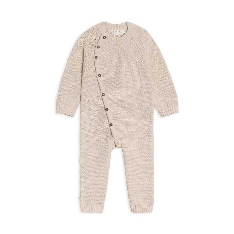Colored Organics - Casey Seed Stitch Sweater Knit Kimono Romper Heather Oat 0-3m