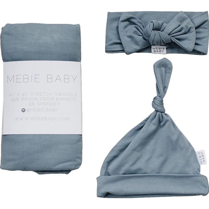 Dusty Blue Bamboo Hat OR Head Wrap Set Swaddle + Knot Hat
