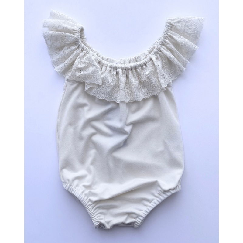 Kenzie Lace Flutter Sleeve Leotard - Vanilla Cream 0-3months