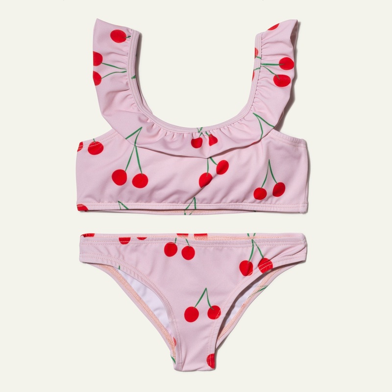 UPF 50+ Recycled Polyester Cherry Kid Ruffle Bikini 02Y Pinkesque