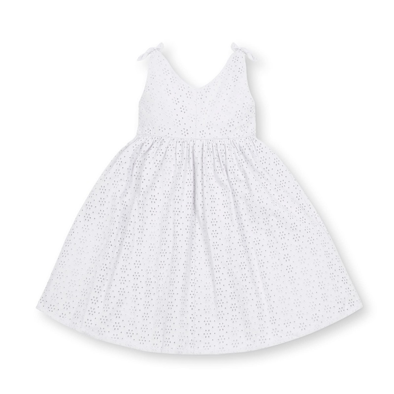 Hope and Henry - Bow Shoulder Organic Swing Dress - Baby White Eyelet 12-18 Months
