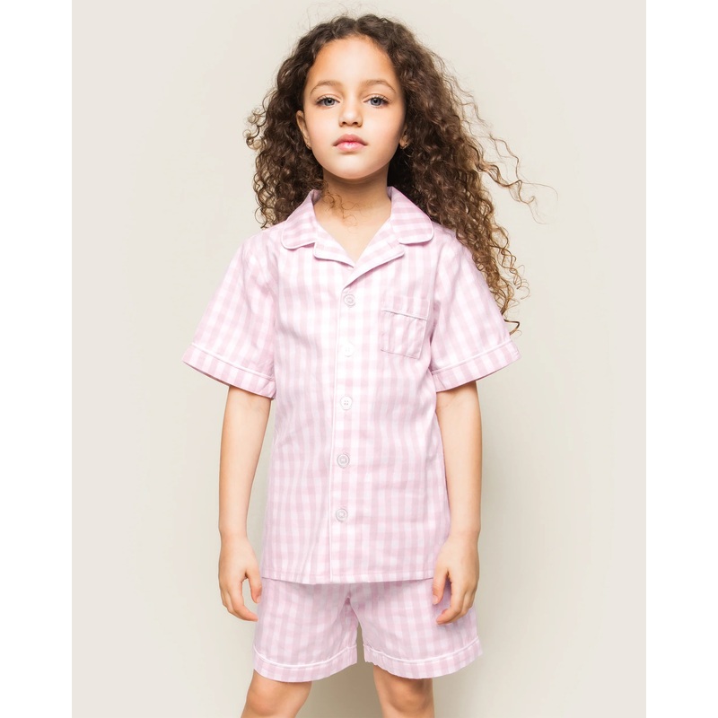 Kid's Twill Pajama Short Set in Pink Gingham 2Y