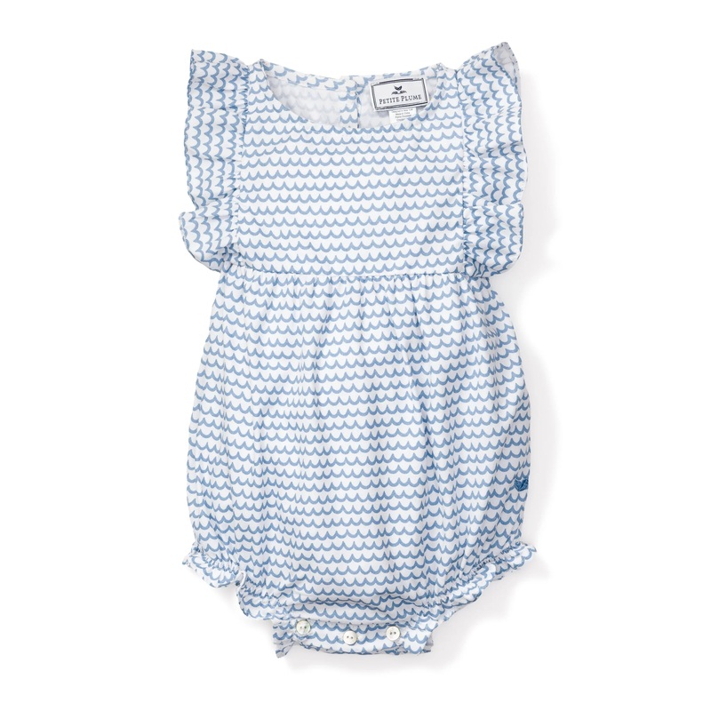 Baby's Twill Ruffled Romper in La Mer 3/6m