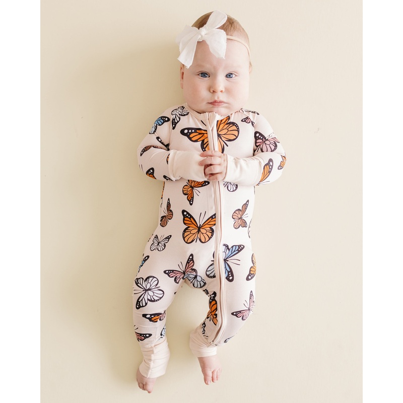 Bamboo Zip Romper | Butterflies 0-3M