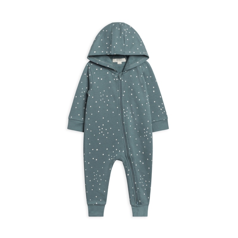 Colored Organics - Greer Fleece Hooded Zipper Romper Square Dot/Teal 0-3m
